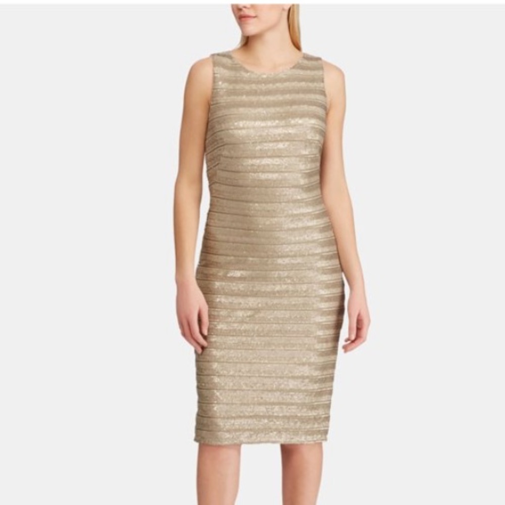 Ralph Lauren evening sequined midi in natural. NWT. Retail 230